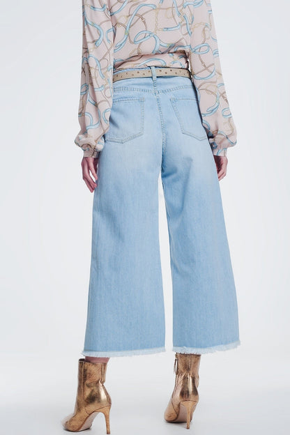 Culotte jeans with ripped hem - Denim