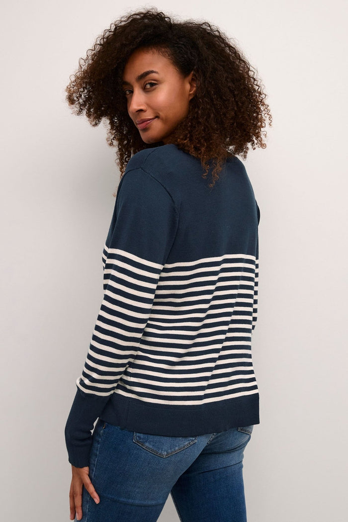 Culture 50110424 CUannemarie Navy Blue Whitecap Stripe Scallop Neck Jumper - Dotique Chesterfield
