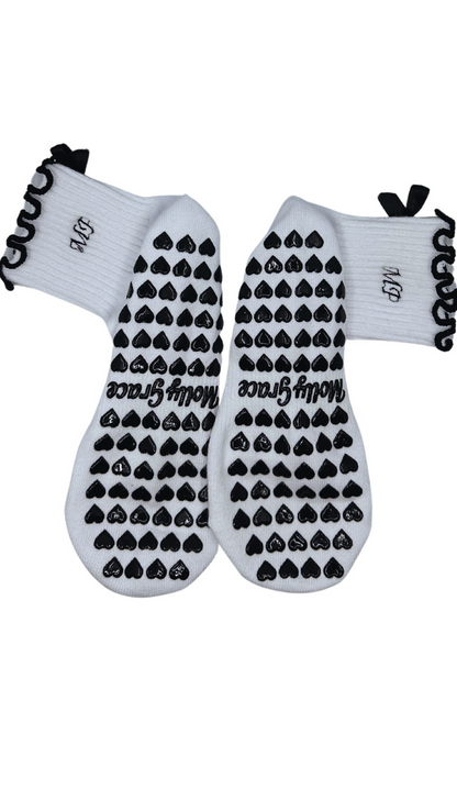 Black white bow socks