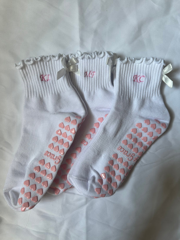 Pink heart grip socks