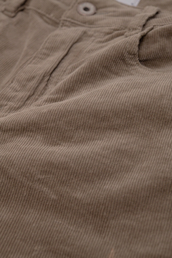 Dark Beige Corduroy flare pants with leopard print at the bottom - trousers