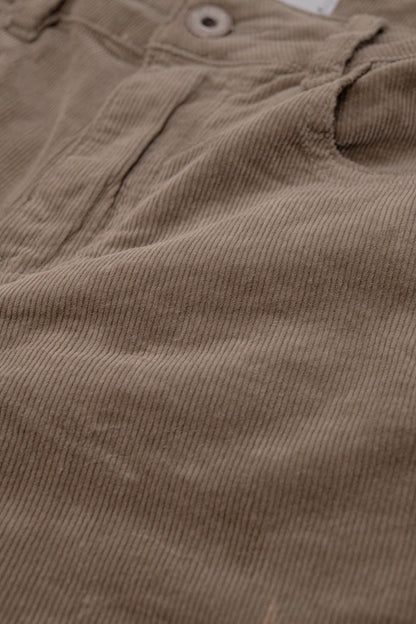 Dark Beige Corduroy flare pants with leopard print at the bottom - trousers