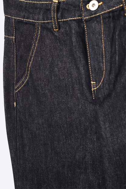 Dark Denim Wide-Leg Jeans with Contrast Stitching - Denim