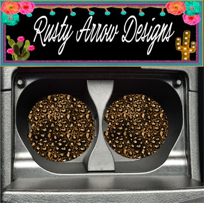 Dark Glitter Cheetah Set of 2 Car Coasters - Car Coasters
