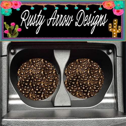 Dark Glitter Cheetah Set of 2 Car Coasters - Car Coasters