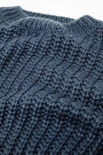 Dark grey chunky knit sweater with balloon sleeves
