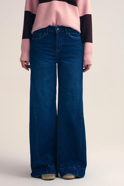 Dark wash Blue Jeans with extra wide leg - Denim