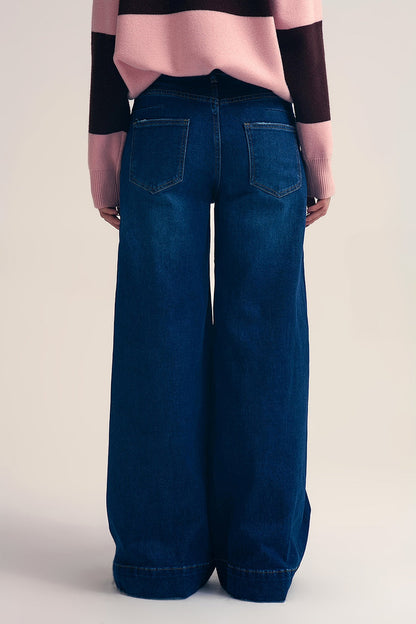 Dark wash Blue Jeans with extra wide leg - Denim