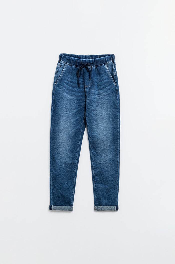 dark wash Jeans With Drwastring and Elastic Waist - Denim