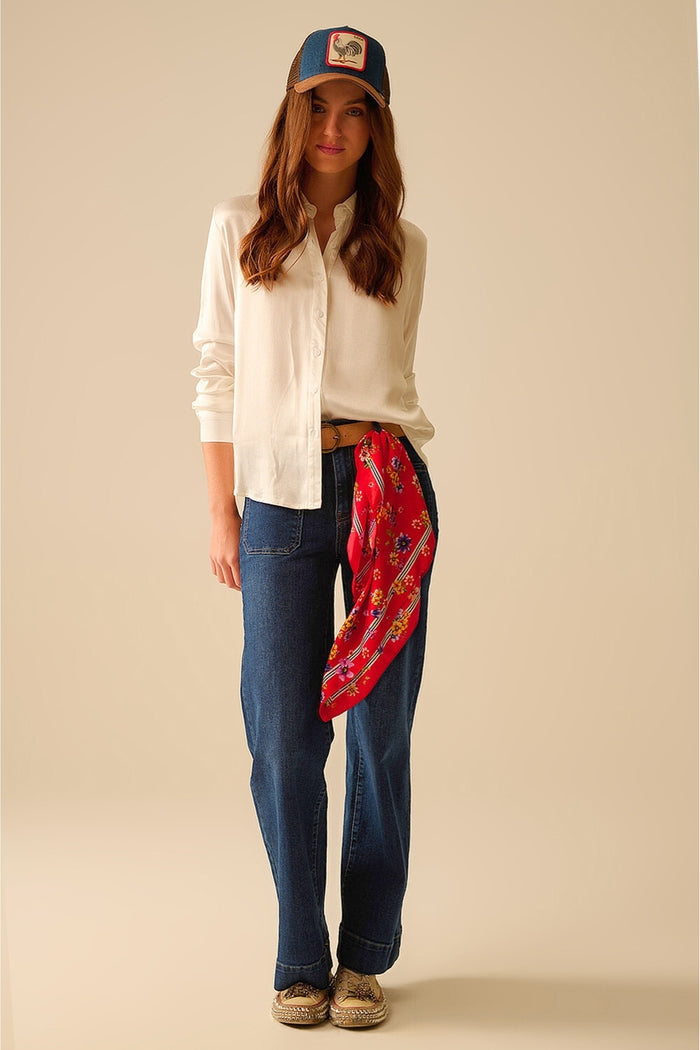 Dark wash jeans with wide leg and pockets - Denim