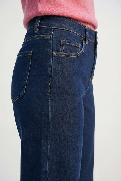 Dark Wash Wide-Leg Denim Jeans with Cuffed Hem - Denim