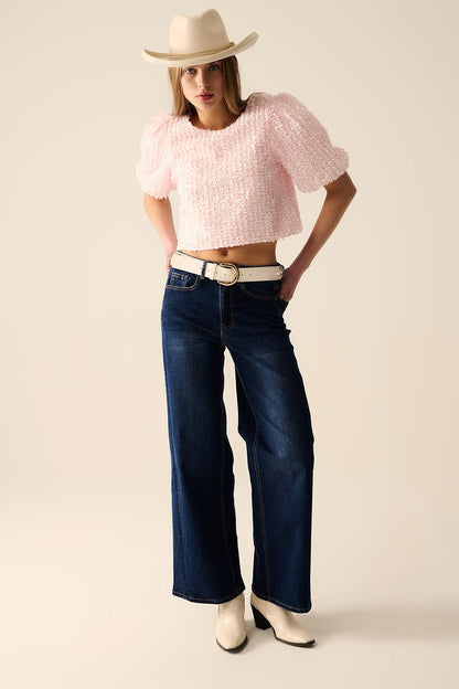 dark wash Wide Leg Stretch Denim Jeans - Denim