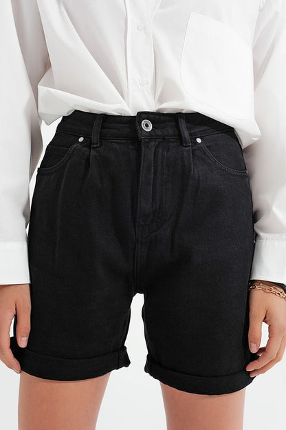 Denim mom shorts in black - trousers