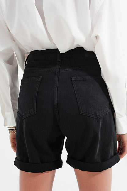 Denim mom shorts in black - trousers