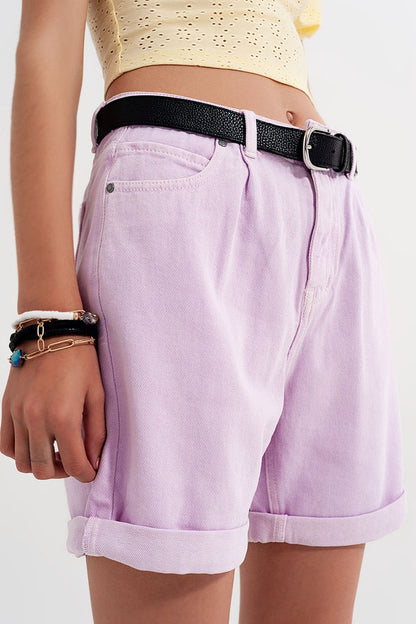 Denim mom shorts in lilac - trousers, Coloured Jeans