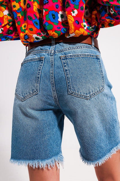Denim shorts with distressing in light blue - Denim