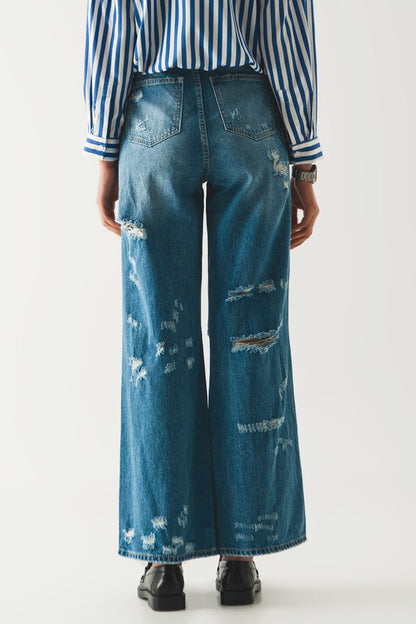 destroyed boyfriend jeans in blue - Denim