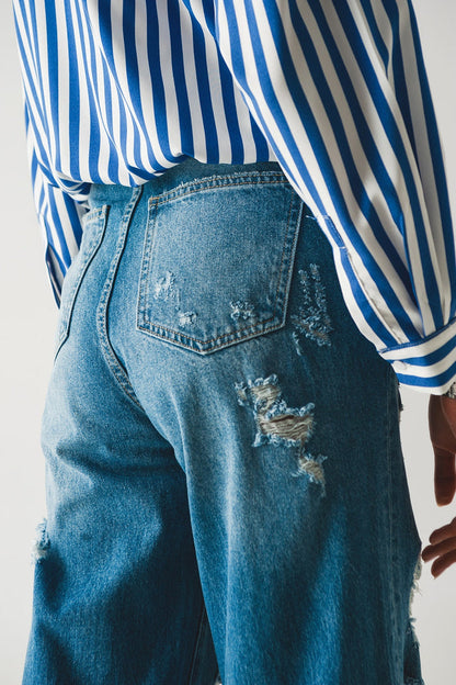 destroyed boyfriend jeans in blue - Denim