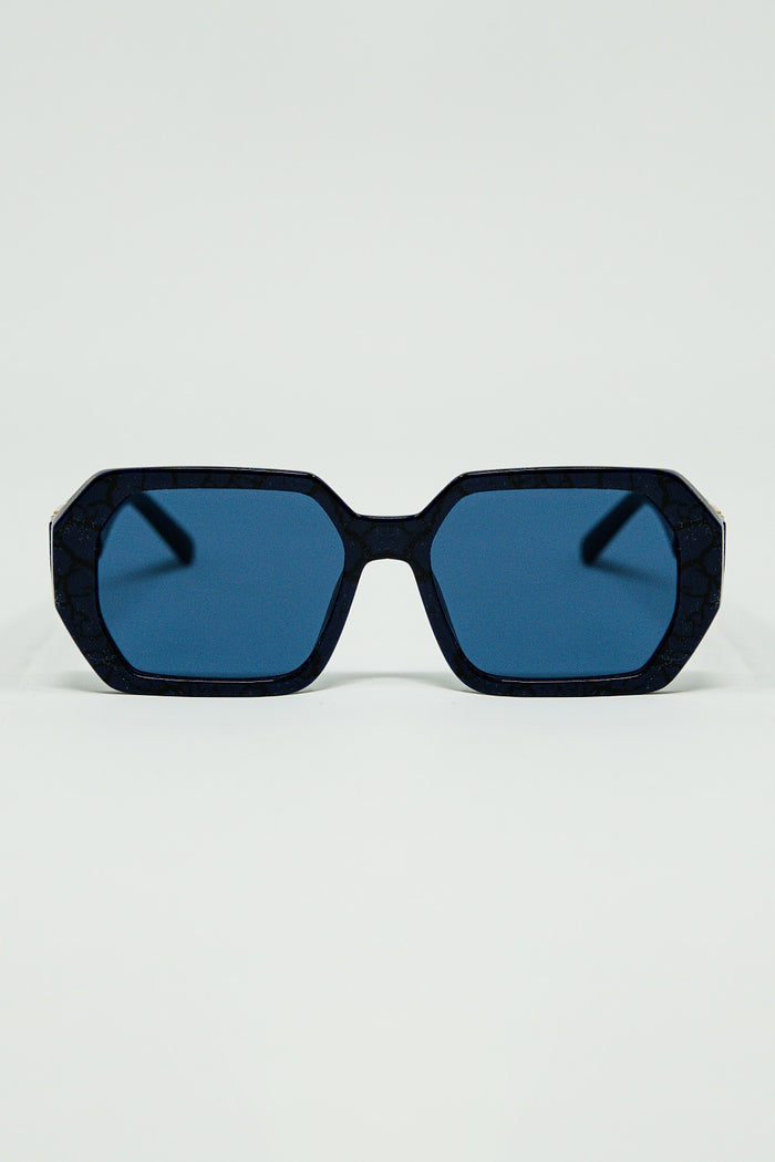 Diamond-Shaped Sunglasses In Black with Deep Blue Lenses
