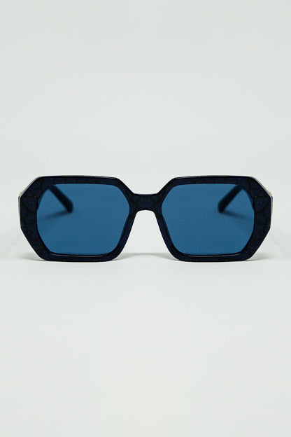 Diamond-Shaped Sunglasses In Black with Deep Blue Lenses
