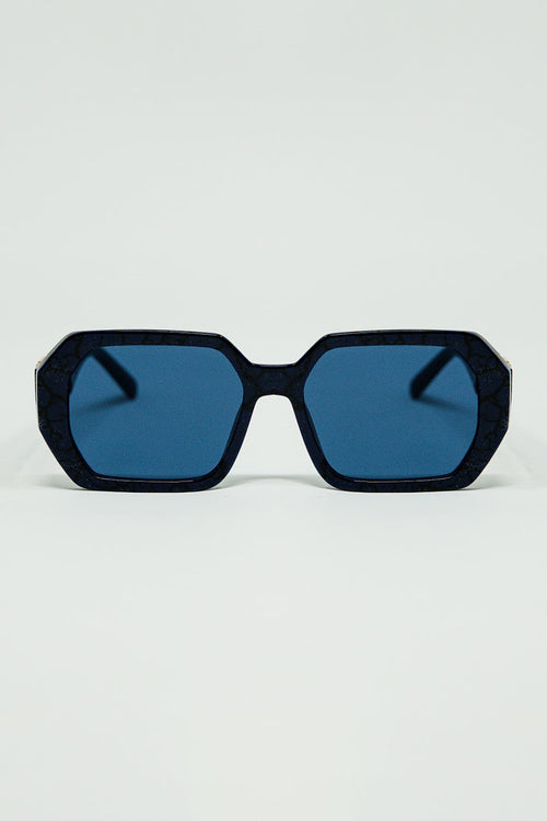Diamond-Shaped Sunglasses In Black with Deep Blue Lenses