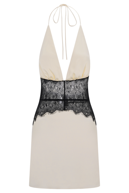 Dinah Lace And Satin Mini Dress - Black/Ivory