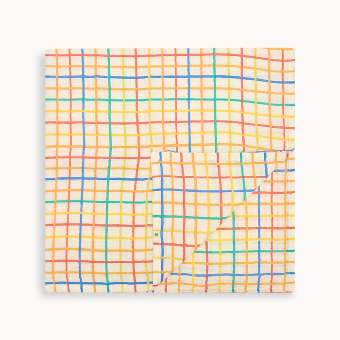 Ditto - Rainbow Check Large Muslin Swaddle Blanket - Swaddling Blankets