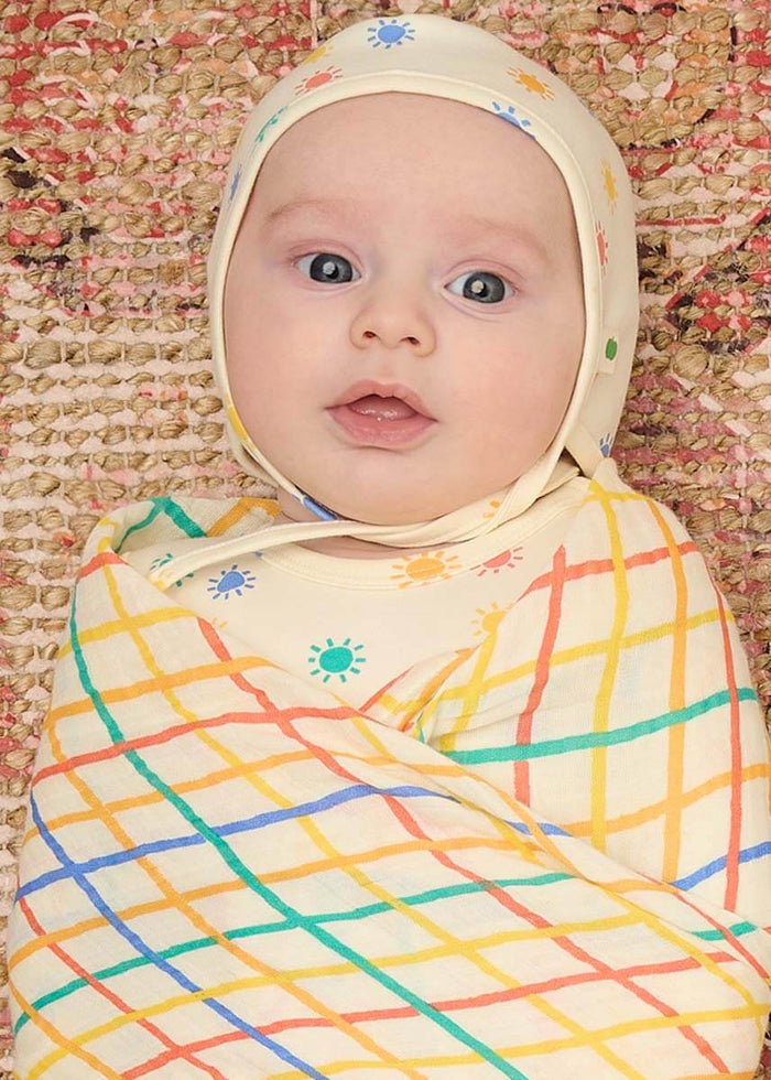 Ditto - Rainbow Check Large Muslin Swaddle Blanket - Swaddling Blankets