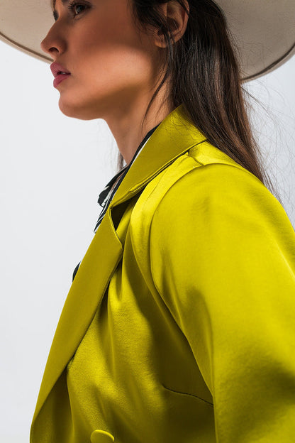 Double breasted satin blazer in lime green