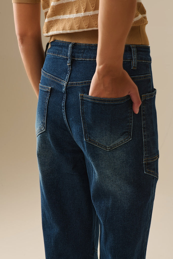 Drawstring Waist Wide-Leg Jeans in Dark wash - Denim