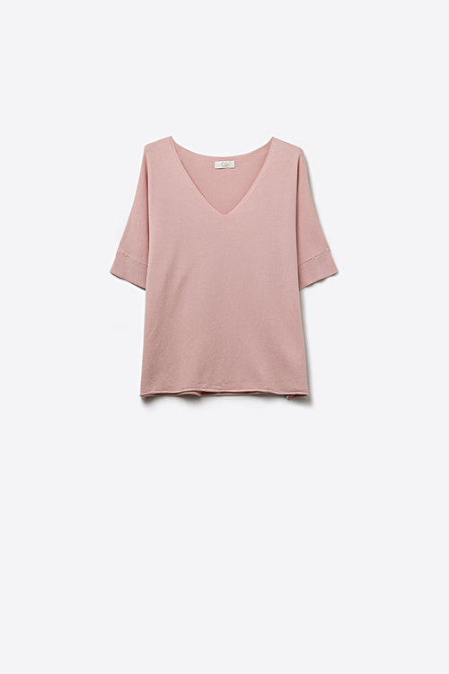 Dusty Pink V-Neck Relaxed Fit Knit Top