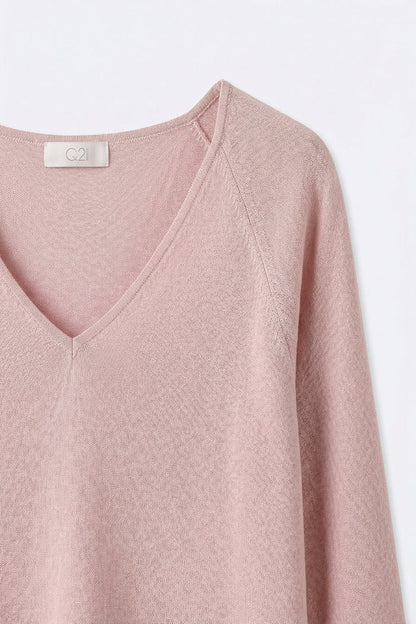 Dusty Pink V-Neck Relaxed Fit Knit Top