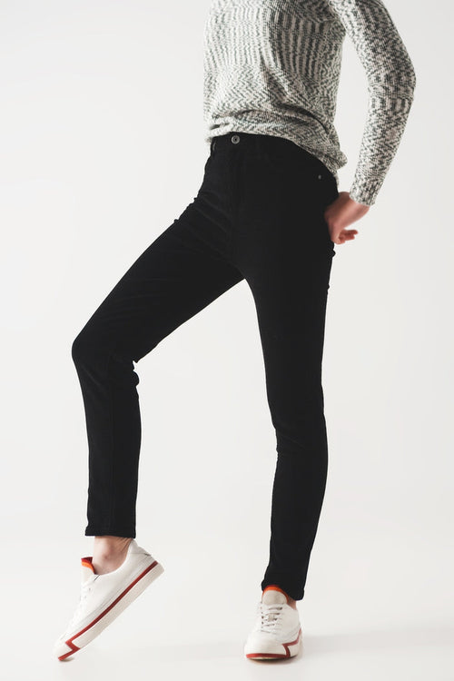Elastic Cotton skinny cord pants in black - trousers