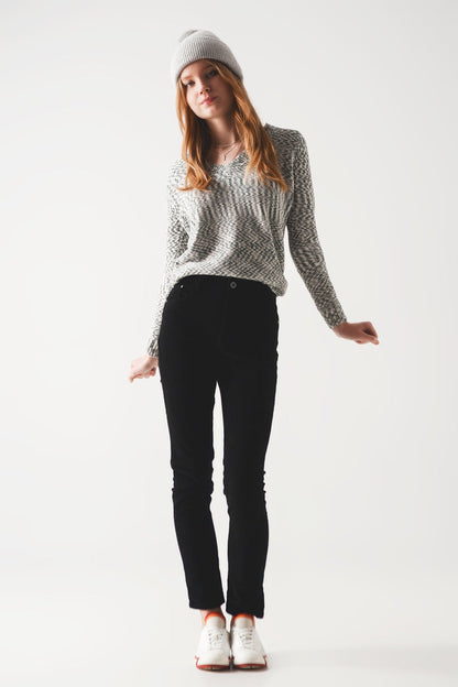 Elastic Cotton skinny cord pants in black - trousers