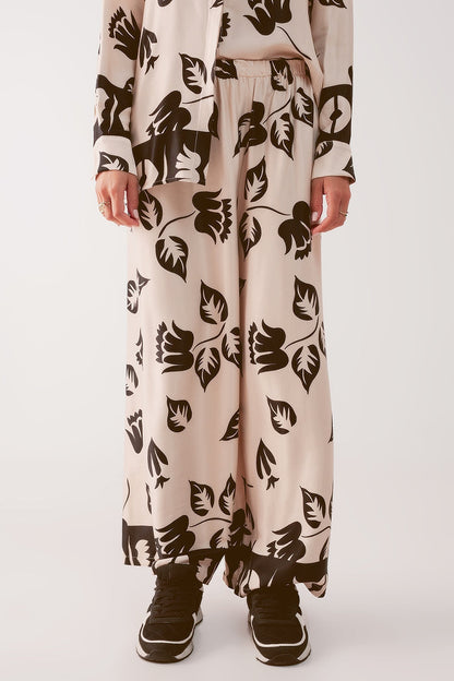 Elasticated super wide leg pants in creme - trousers