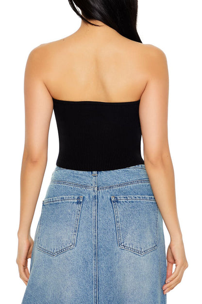 Embroidered Sweater-Knit Tube Top