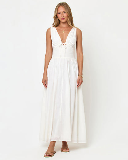 LSPACE Emmaline maxi dress in cream, front view on model.