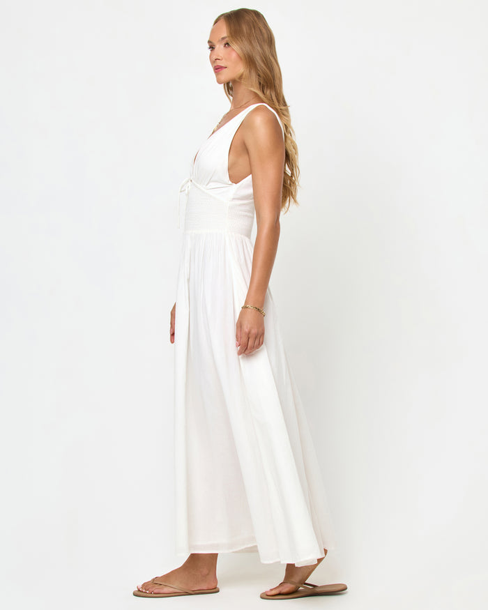 LSPACE Emmaline maxi dress in cream, side view on model.