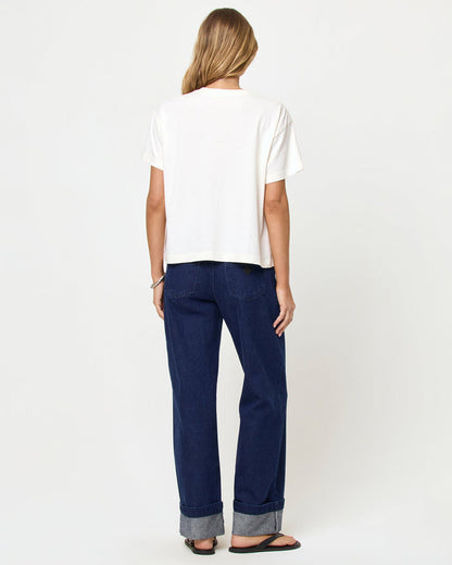 LSPACE Everyday tee in cream, back view on model.