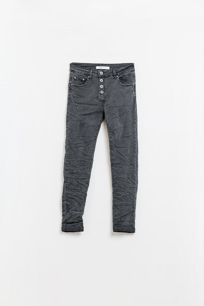 Exposed buttons skinny jeans in dark grey - trousers