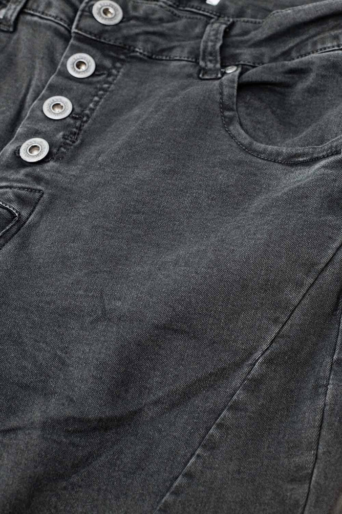 Exposed buttons skinny jeans in dark grey - trousers