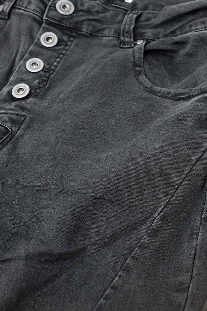 Exposed buttons skinny jeans in dark grey - trousers