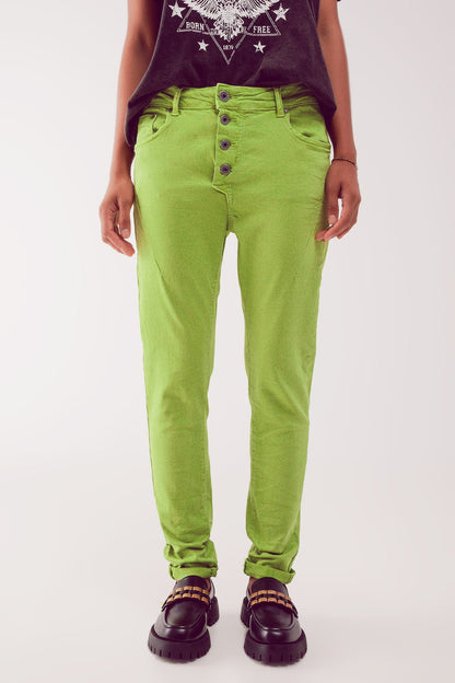 Exposed buttons skinny jeans in green - Coloured Jeans