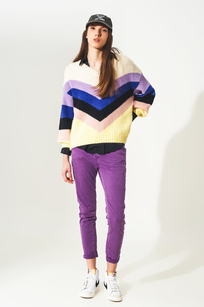 Exposed buttons skinny jeans in purple - Coloured Jeans