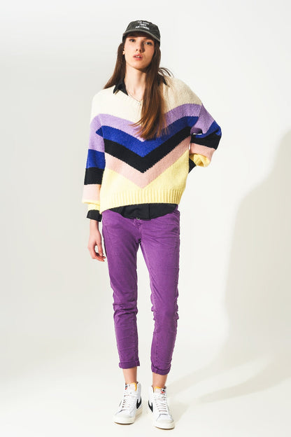 Exposed buttons skinny jeans in purple - Coloured Jeans