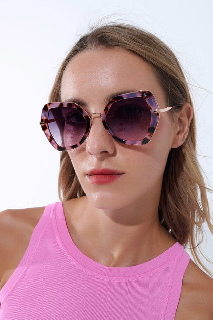 Extra Large Hexagonal Cat Eye Sunglasses in Purple Tortoiseshell