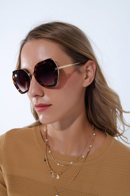 Extra Large Hexagonal Cat Eye Sunglasses in Tortoiseshell