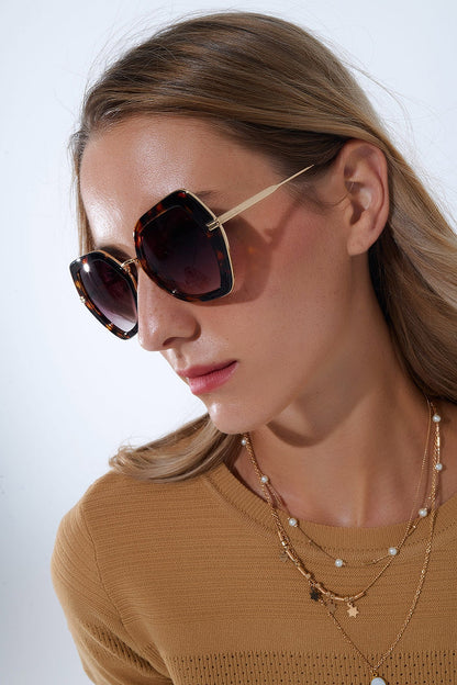 Extra Large Hexagonal Cat Eye Sunglasses in Tortoiseshell