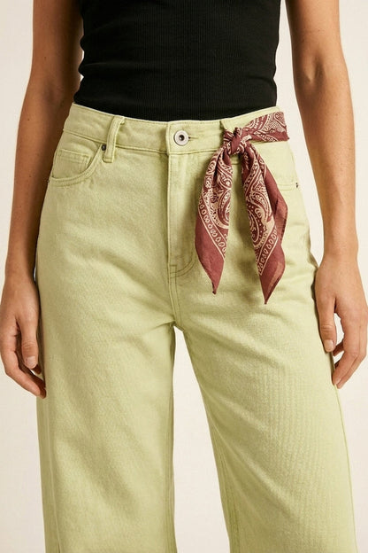 Extra Wide-Leg elastic Cotton Twill Pants in Mint green - Coloured Jeans