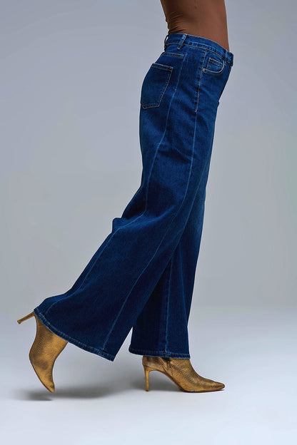 Extra Wide Leg Jeans in Dark Wash - Denim